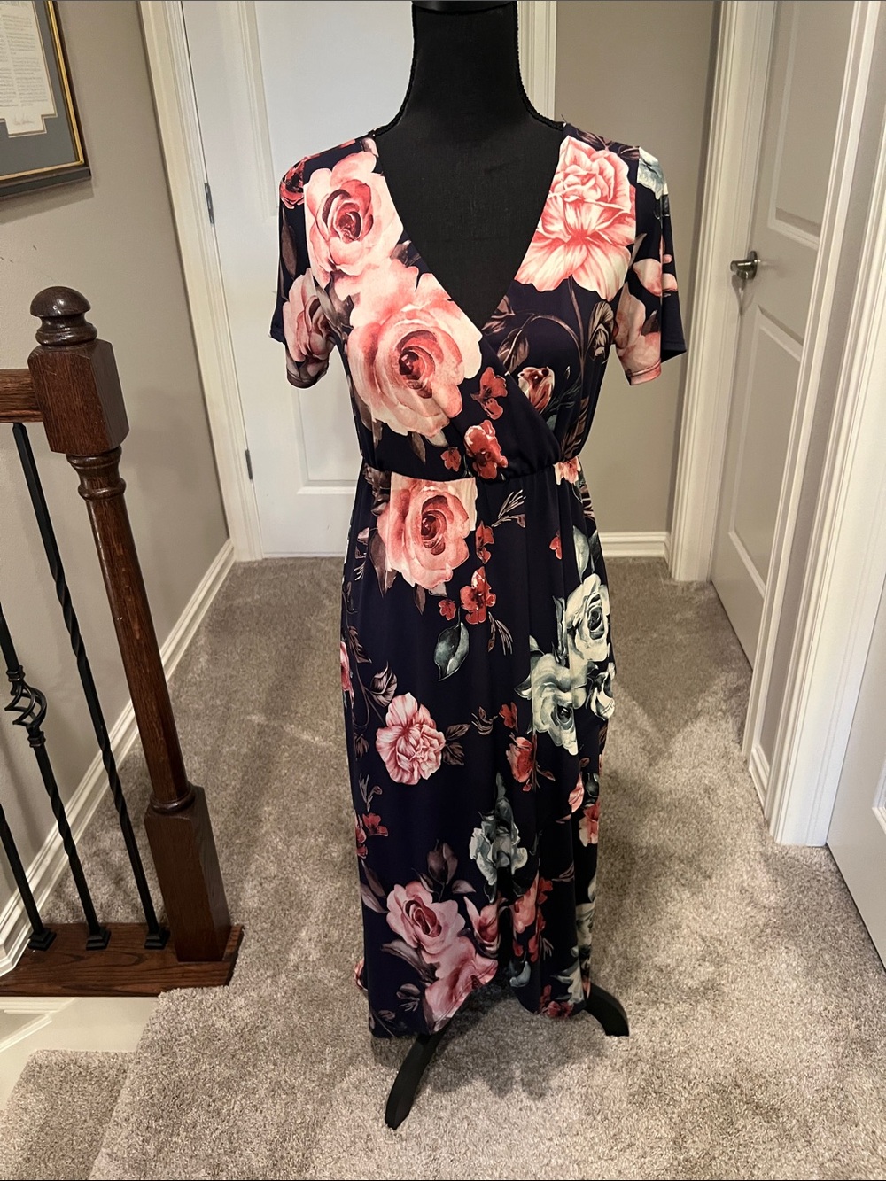 Vanilla Bay Navy Maxi Dress with Rose Pink Floral Print